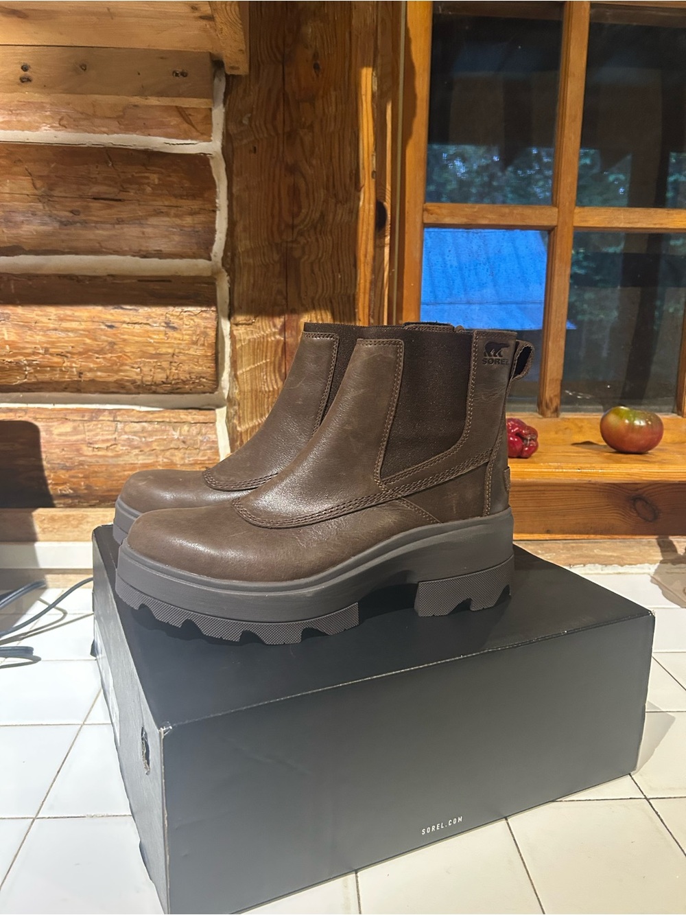 Sorel Brown Leather Chelsea Lug Boots